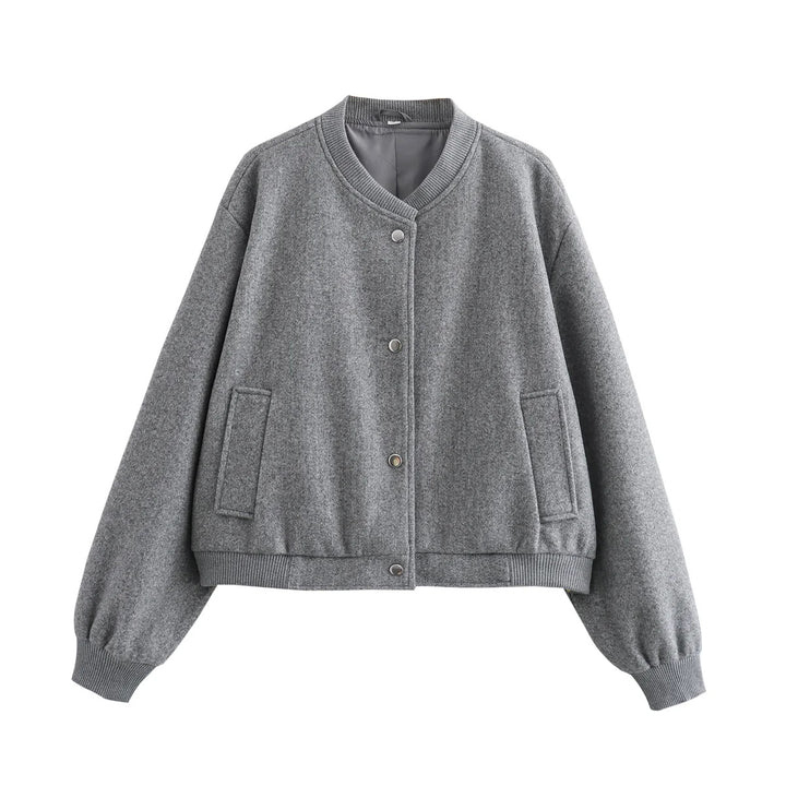 Women nan cropped boxy bomber jacket made of soft velvet imitation with ribbed cuffs and concealed snap button placket Mune Fashion