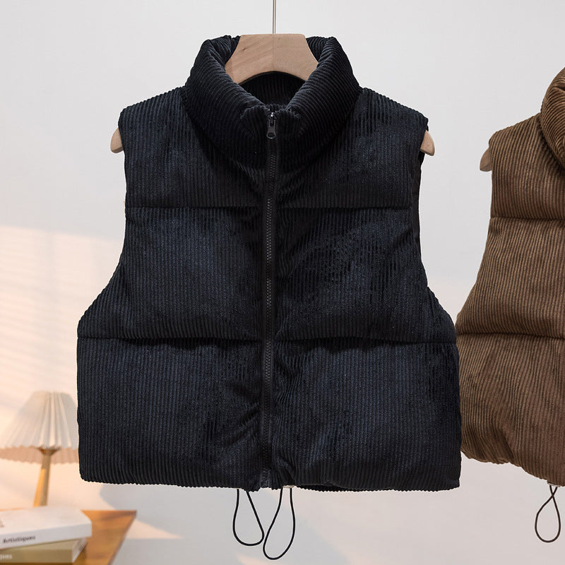 Women's padded cord quilted vest with stand-up collar and drawstring Mune Fashion