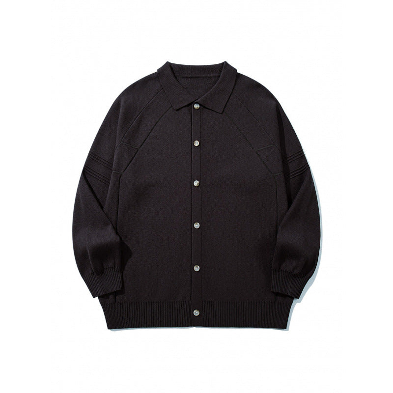 Unisex Boxy Knit Cardigan with Shirt Collar, Raglan Sleeves and Ribbed Hems Mune Fashion