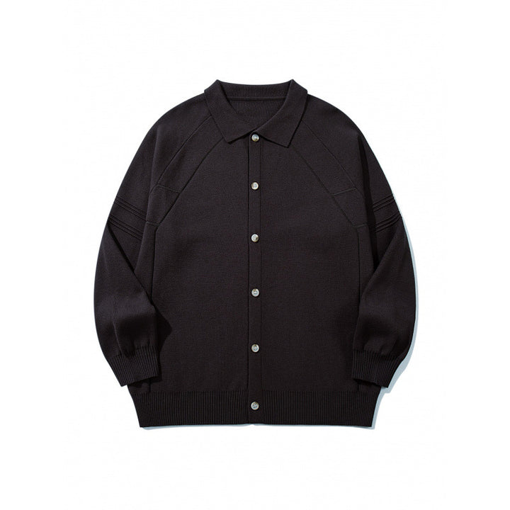 Unisex Boxy Knit Cardigan with Shirt Collar, Raglan Sleeves and Ribbed Hems Mune Fashion