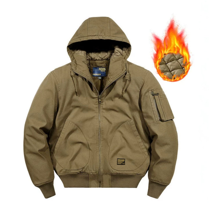 Men's hooded bomber jacket with quilted thermal lining and robust canvas outer material Mune Fashion