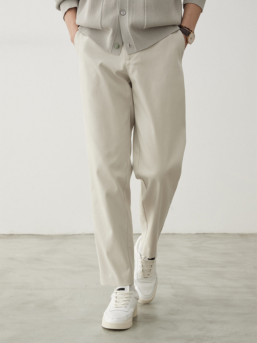 Men's relaxed fit chinos with shortened leg length and subtle pleat Mune Fashion