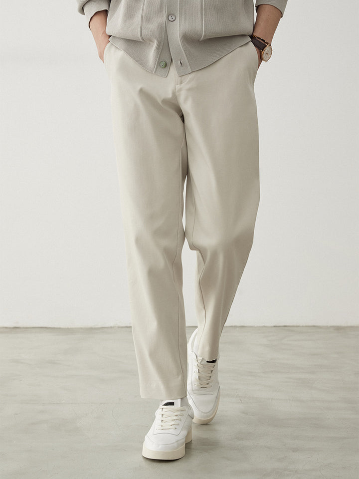 Men's relaxed fit chinos with shortened leg length and subtle pleat Mune Fashion