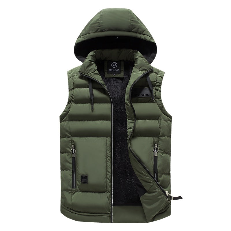 Men's Light Quilted Hooded Vest with Teddy Lining and Zipper Pockets Mune Fashion
