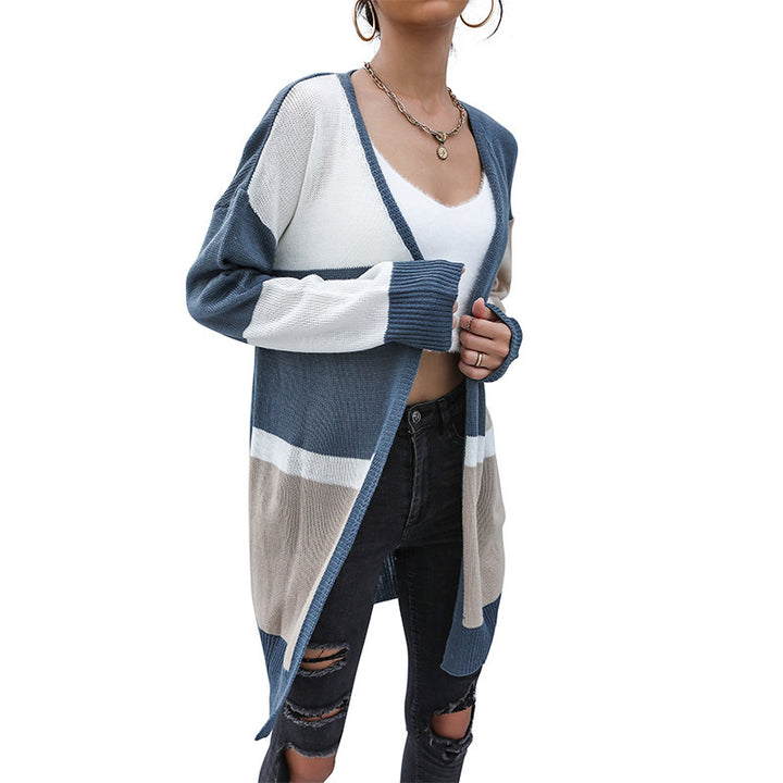 Ladies Oversize Long Cardigan with Color Block Design, Open Front and Ribbed Cuffs Mune Fashion