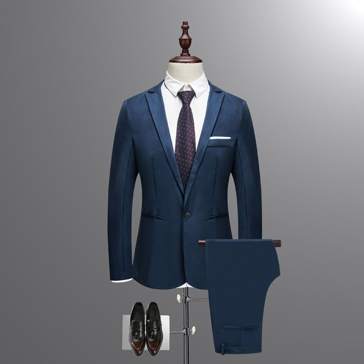 Men's slim two-piece suit set made of fine wool blend with narrow lapel Mune Fashion
