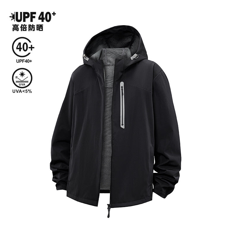 Men's Lightweight Hooded Windbreaker with Water-Repellent Membrane and Reflective Zipper Pockets Mune Fashion