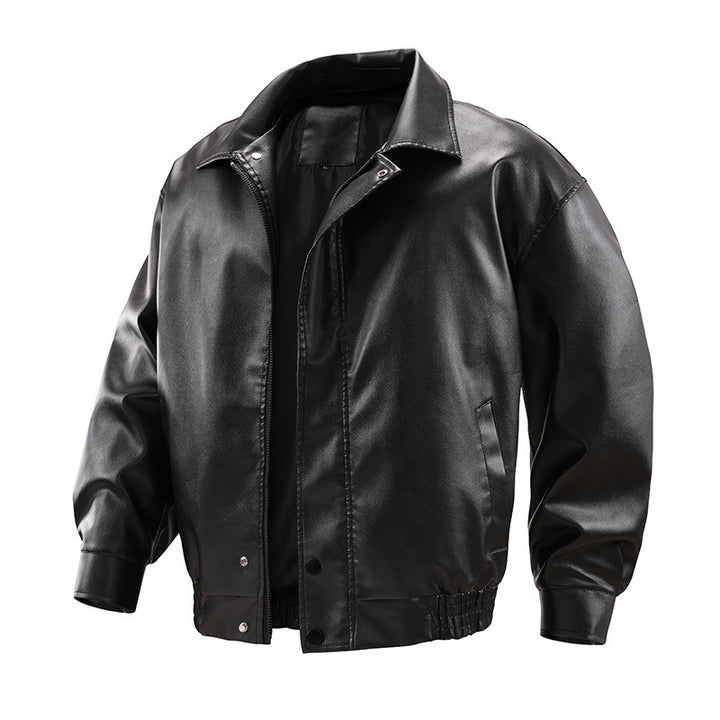 Men's Fashionable Faux Leather Jacket with High Collar Mune Fashion