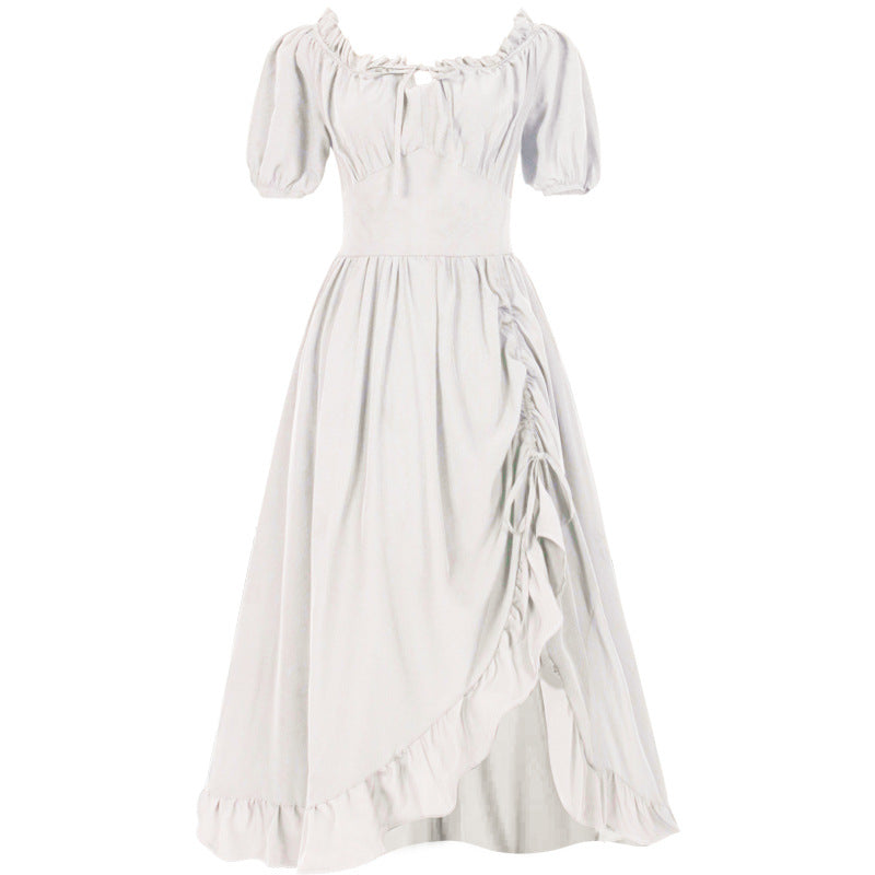 Women's romantic maxi dress with off-the-shoulder neckline, puff sleeves, fitted bodice, and side ruching Mune Fashion