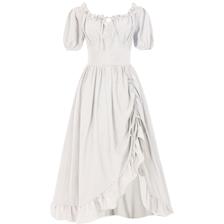 Women's romantic maxi dress with off-the-shoulder neckline, puff sleeves, fitted bodice, and side ruching Mune Fashion