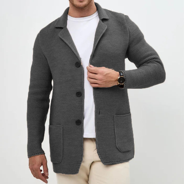 Men's chunky knit cardigan with shawl collar and patch pockets Mune Fashion