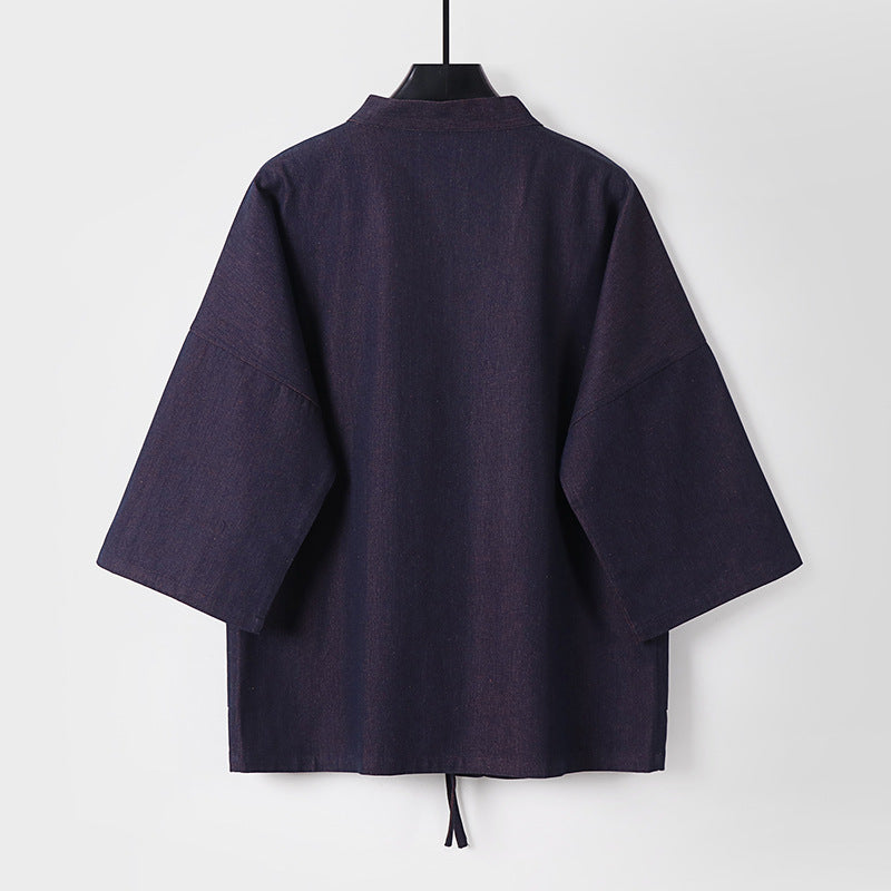 Unisex Light Denim Kimono Jacket with Contrast Lining and Tie Belt Mune Fashion