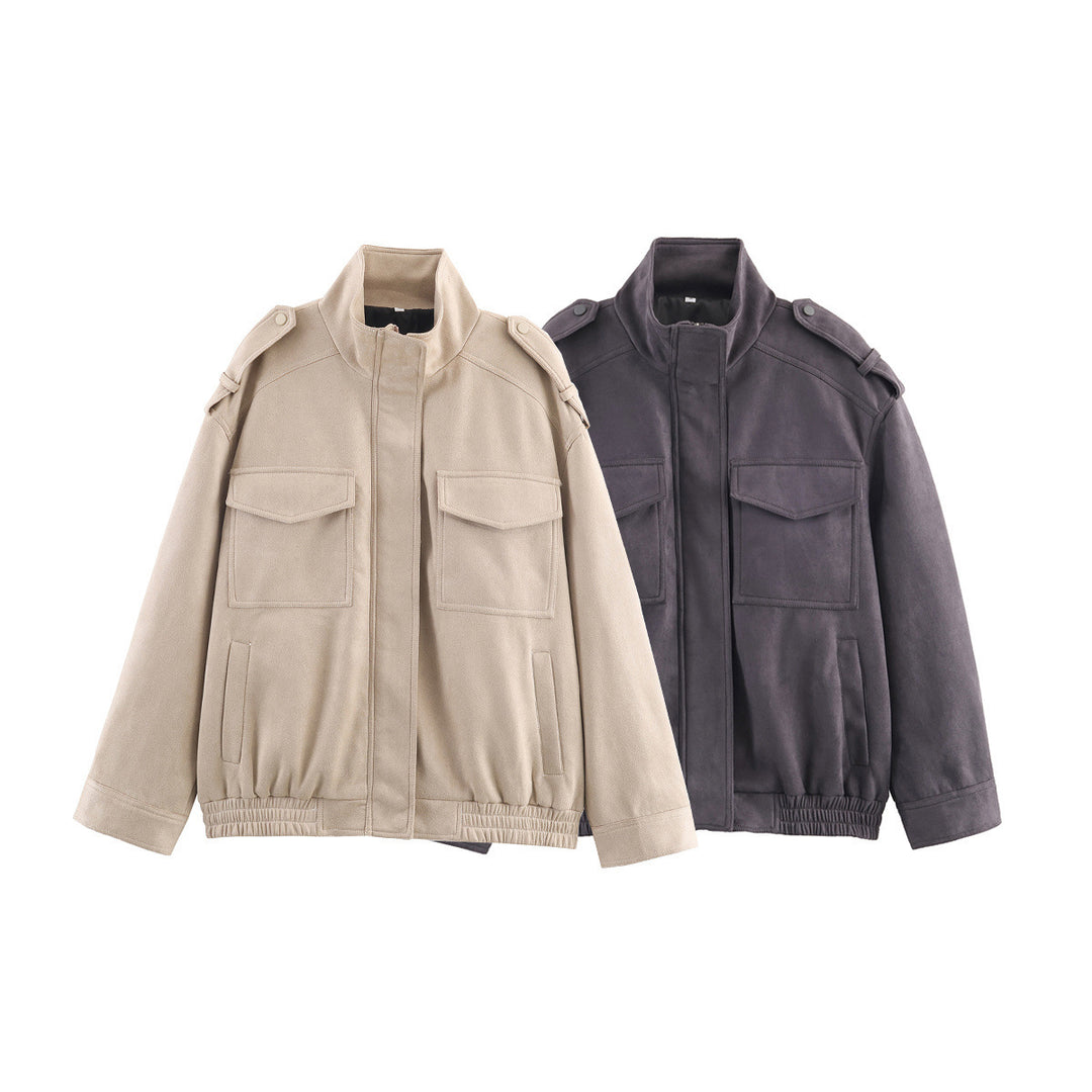 Women's utility field jacket with stand-up collar, epaulettes, and elastic hem Mune Fashion