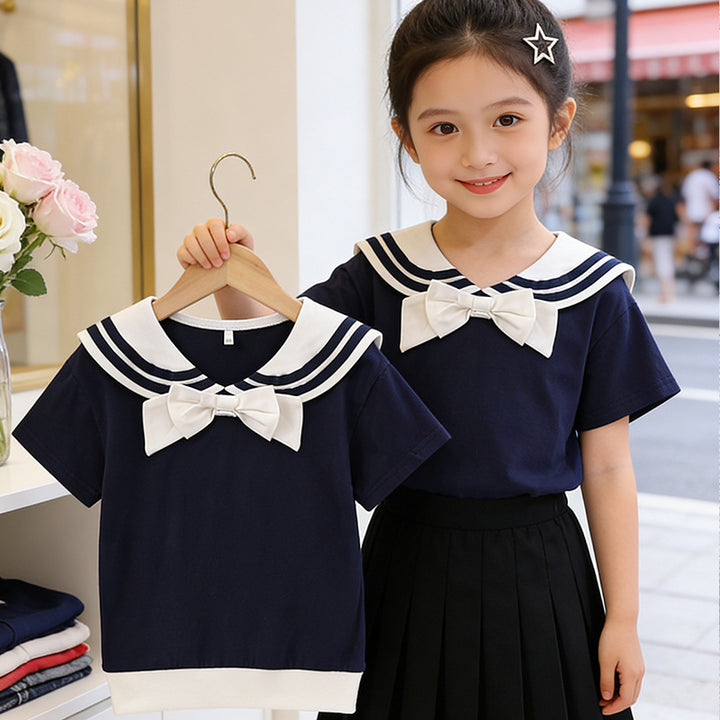 Girl's Sailor T-Shirt with Bow Detail Mune Fashion