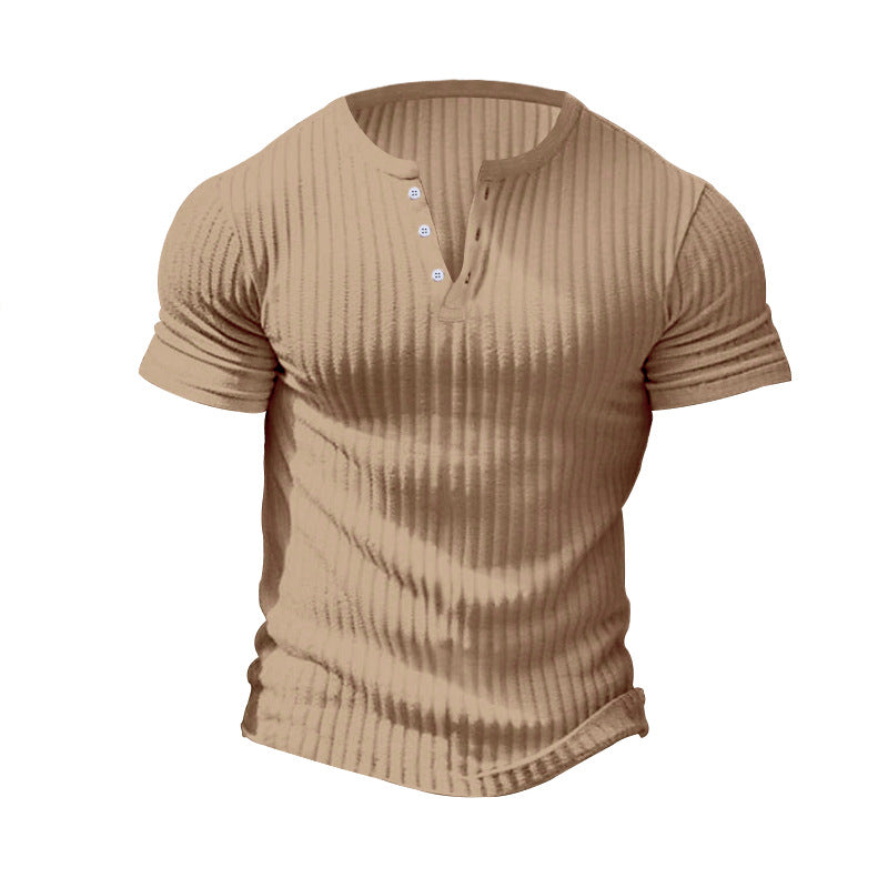 Men's fitted short sleeve Henley shirt with ribbed texture and short button placket Mune Fashion