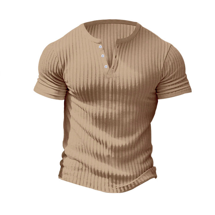 Men's fitted short sleeve Henley shirt with ribbed texture and short button placket Mune Fashion