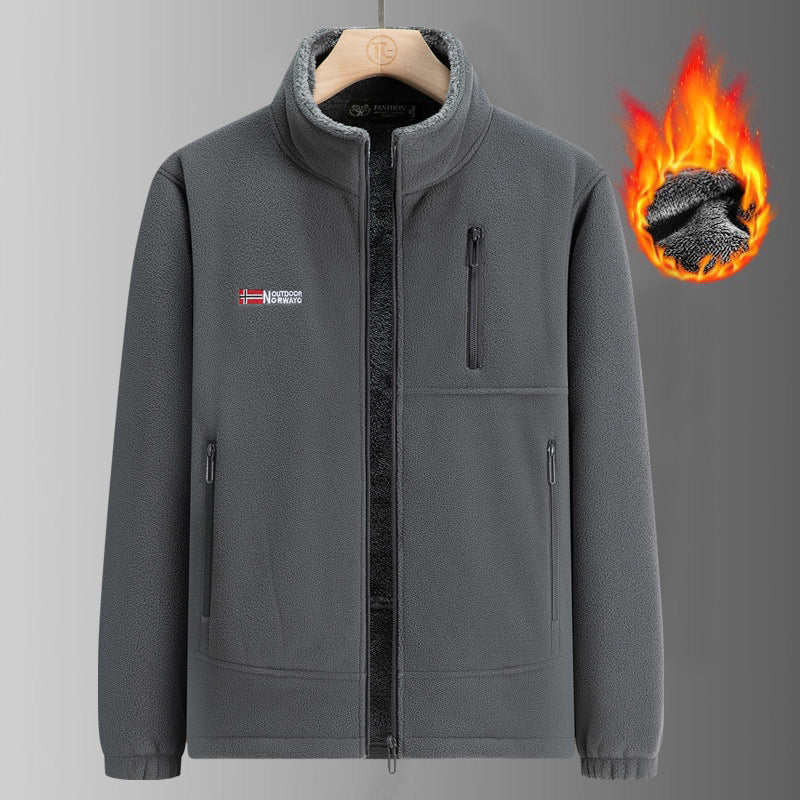 Men's Thermo Fleece Jacket with Sherpa Lining, Stand-Up Collar and Zipper Pockets Mune Fashion