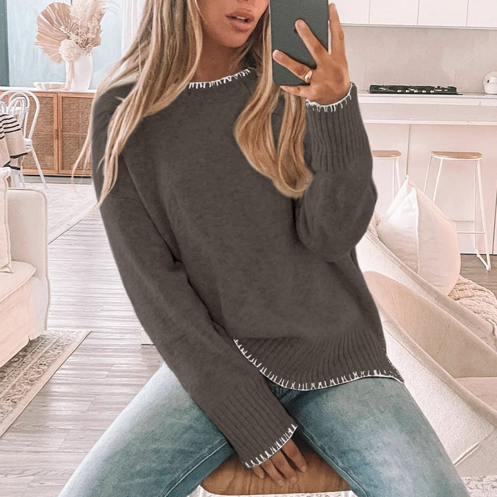 Women's Casual Knit Sweater with Rib Details Mune Fashion