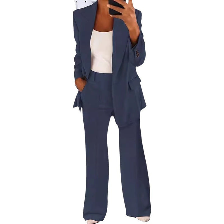 Women’s office-appropriate pantsuit set with wide trousers and tailored blazer Mune Fashion