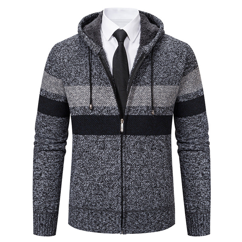 Men's non-insulated hooded cardigan with teddy lining, full-length zipper and contrasting stripes Mune Fashion