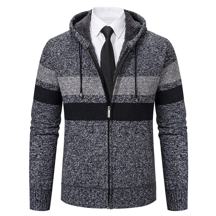 Men's non-insulated hooded cardigan with teddy lining, full-length zipper and contrasting stripes Mune Fashion