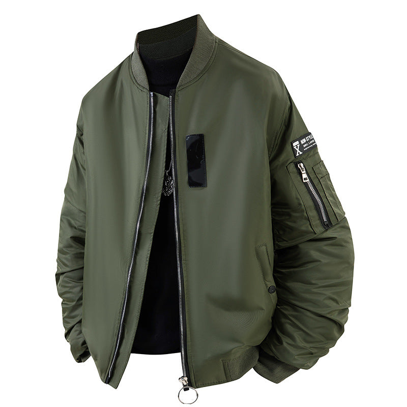 Men's  modern aviator-style bomber jacket with insulated lining zip sleeve utility pocket and O-ring zip Mune Fashion