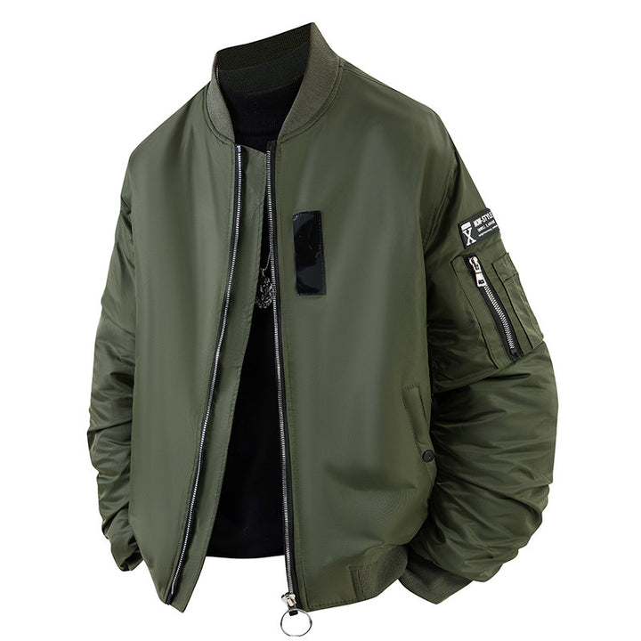Men's  modern aviator-style bomber jacket with insulated lining zip sleeve utility pocket and O-ring zip Mune Fashion