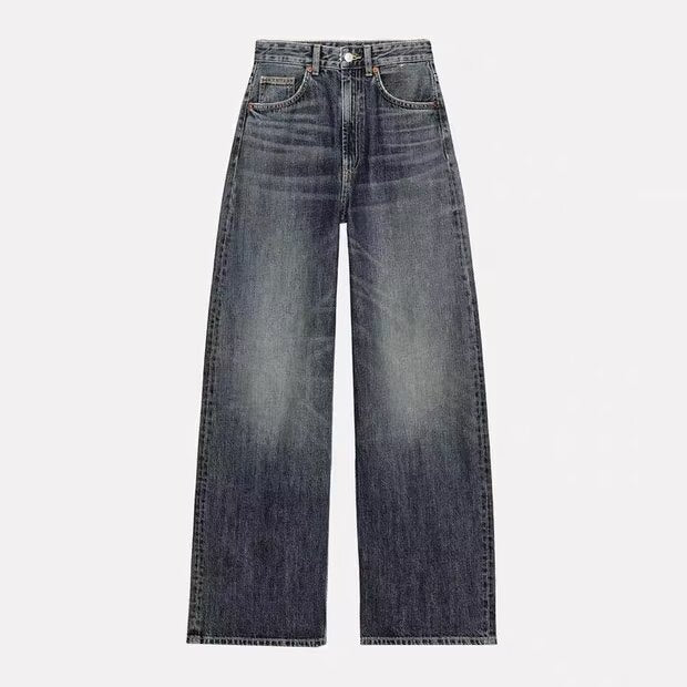 Women's High-Waist Denim Jeans with Wide Leg and Five-Pocket Design Mune Fashion