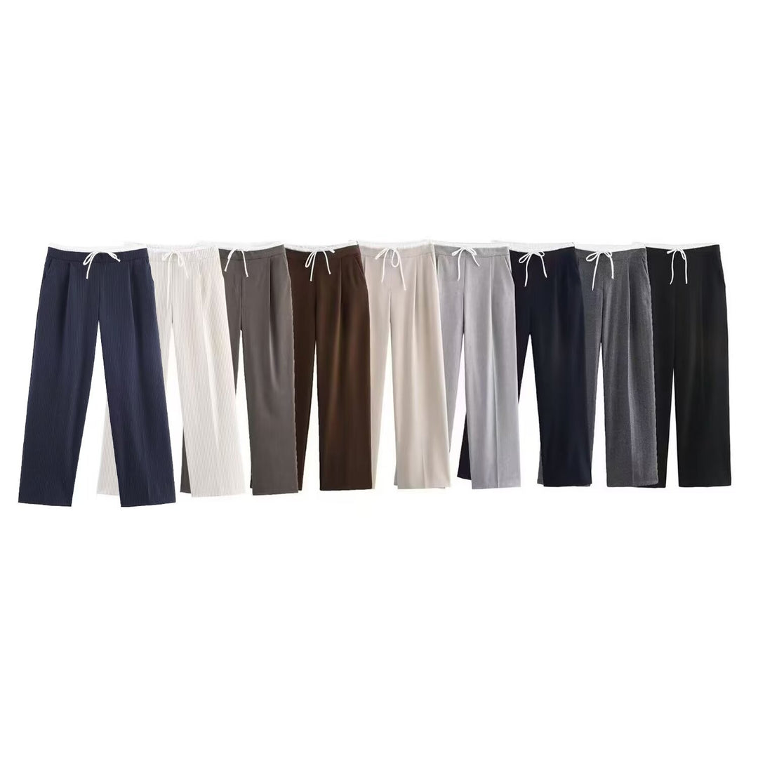 Women 60+ wide Highwaist Palazzo pants with drawstring waistband and crease Mune Fashion