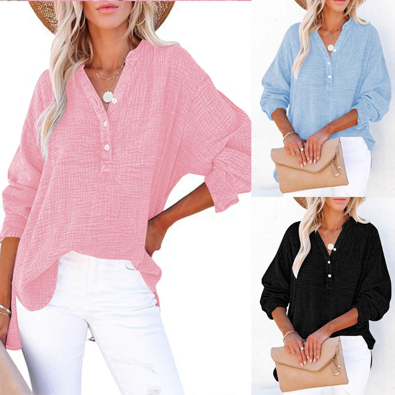 Women Oversize Textured Cotton Blouse with Henley Button Placket Mune Fashion