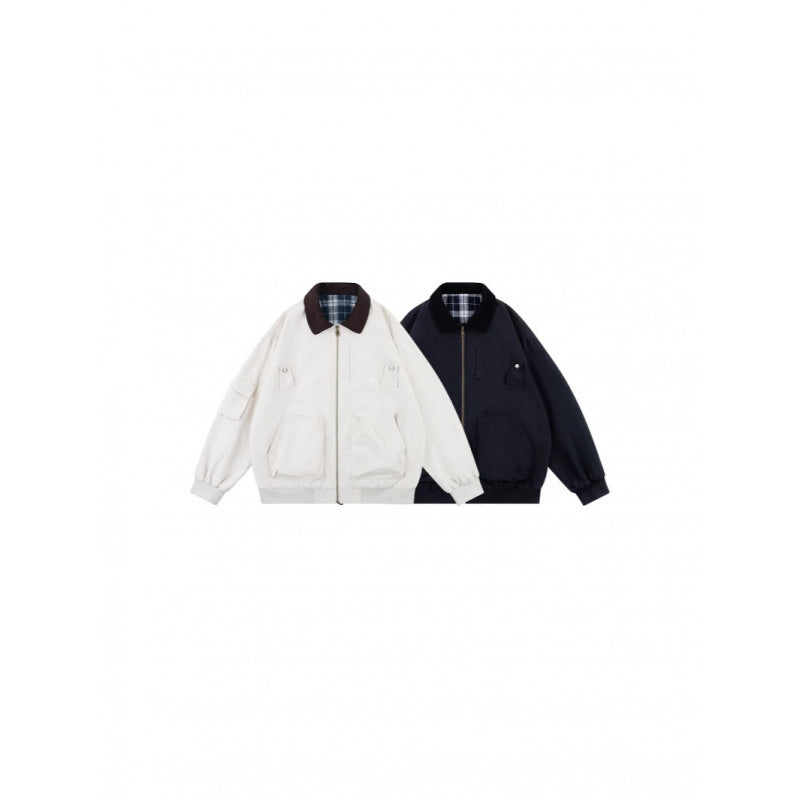 Unisex Oversized Blouson in Workwear style with cord collar and checked lined interior Mune Fashion