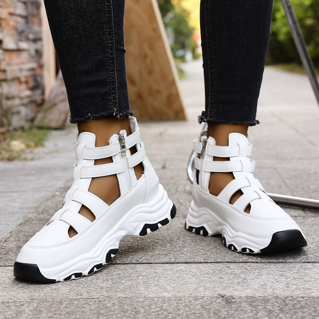 Ladies  wedge sneaker sandal with cut-out straps, side zipper and profiled platform sole Mune Fashion