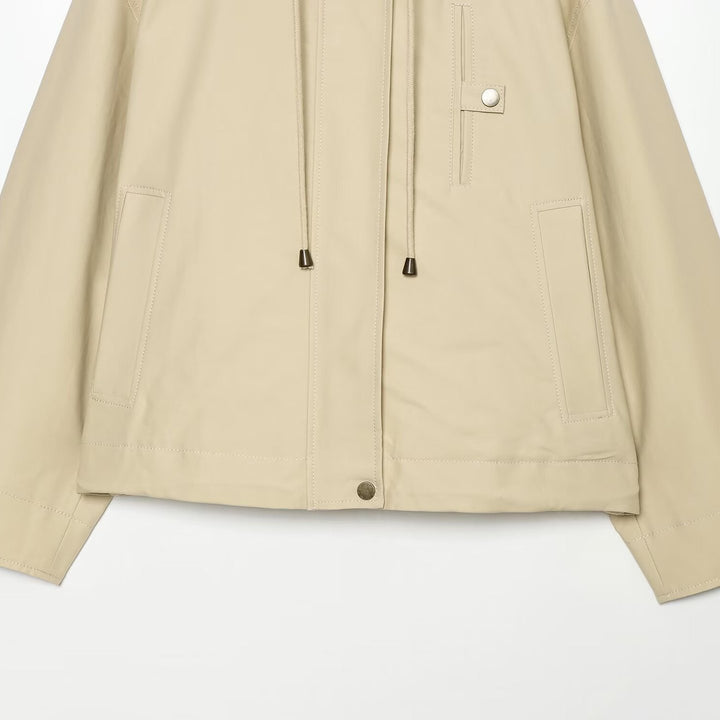 Women's Short Hooded Jacket with Drawstring, Concealed Snap Placket and Patch Pockets Mune Fashion