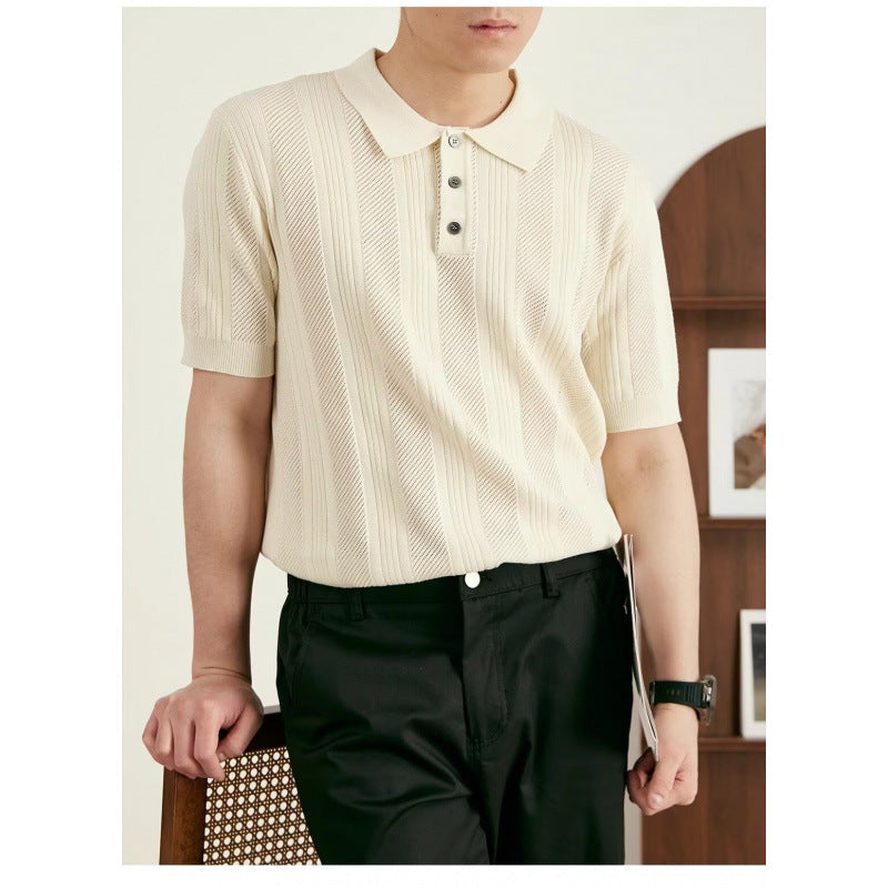Men's Stylish Short Sleeve Knit Polo Shirt Mune Fashion