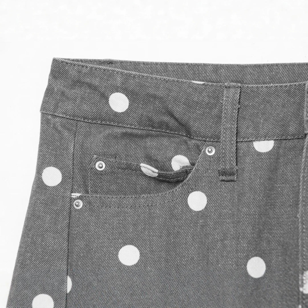 Women's High-Waisted Wide Jeans with Dots and Crease Mune Fashion