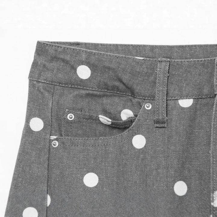 Women's High-Waisted Wide Jeans with Dots and Crease Mune Fashion