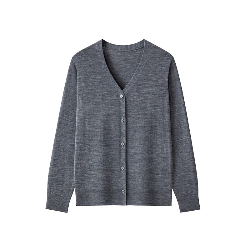 Women’s fine knit cardigan with V-neck, full button placket and light fall Mune Fashion