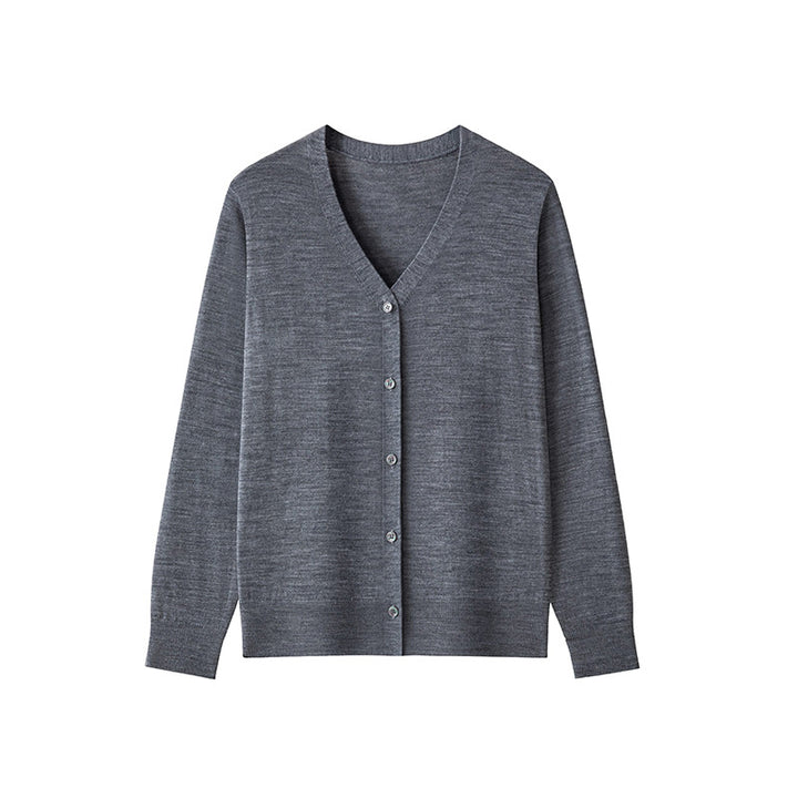 Women’s fine knit cardigan with V-neck, full button placket and light fall Mune Fashion