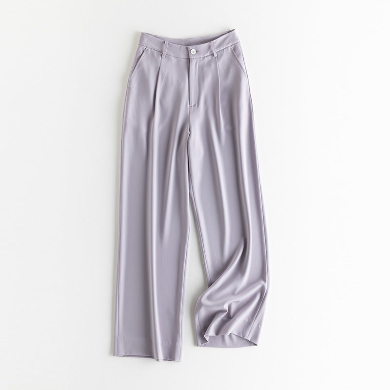Women Wide High-Waisted Satin Pants with Pleats and Side Pockets Mune Fashion