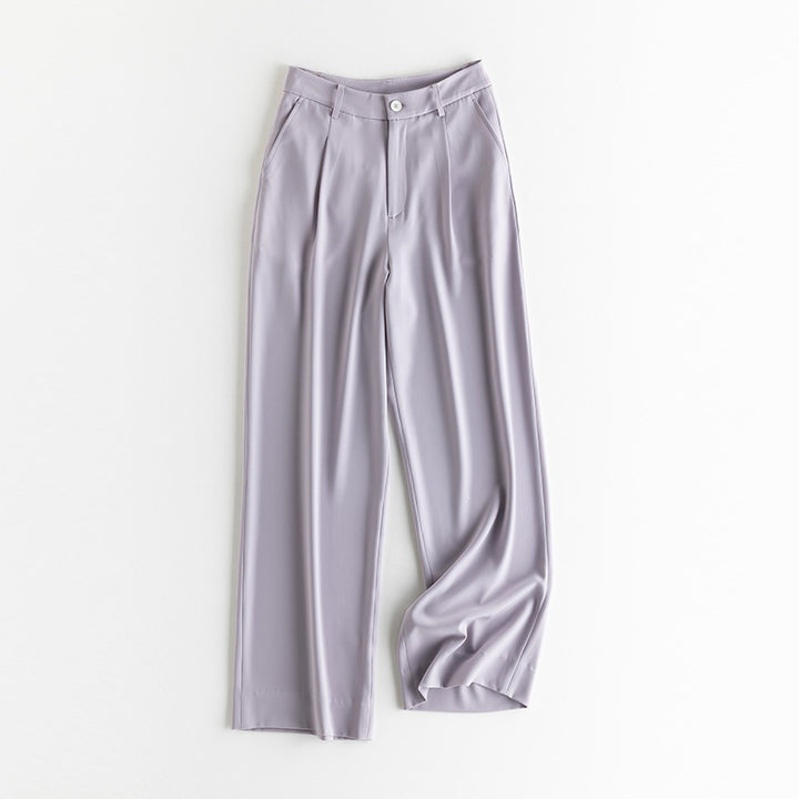 Women Wide High-Waisted Satin Pants with Pleats and Side Pockets Mune Fashion