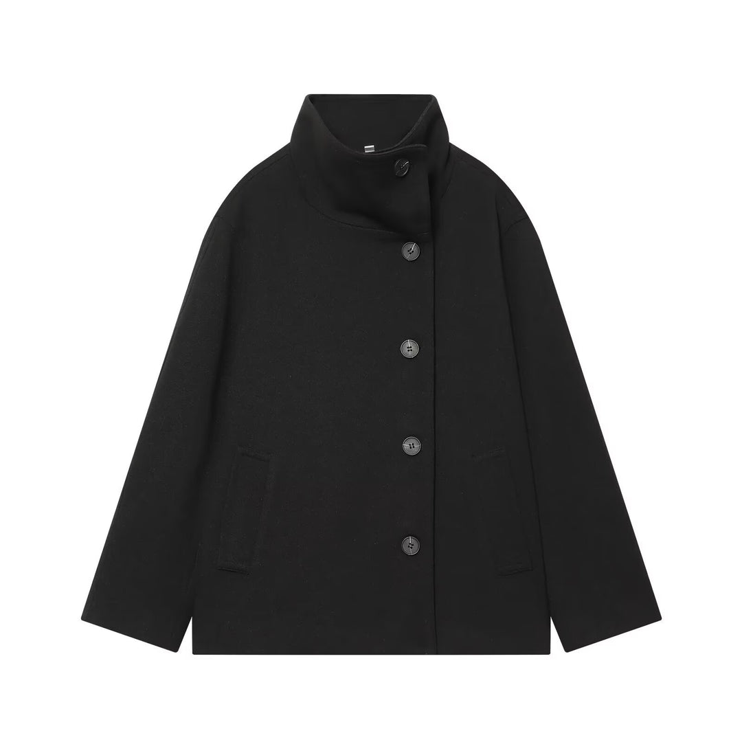 Women's Short Oversized Coat in Boxy Cut with High Stand-Up Collar Mune Fashion