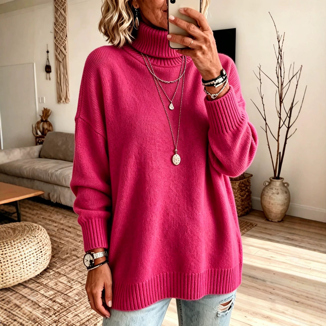 Women's Oversize Rollneck Sweater made of fine knit with ribbed cuffs and dropped shoulders Mune Fashion