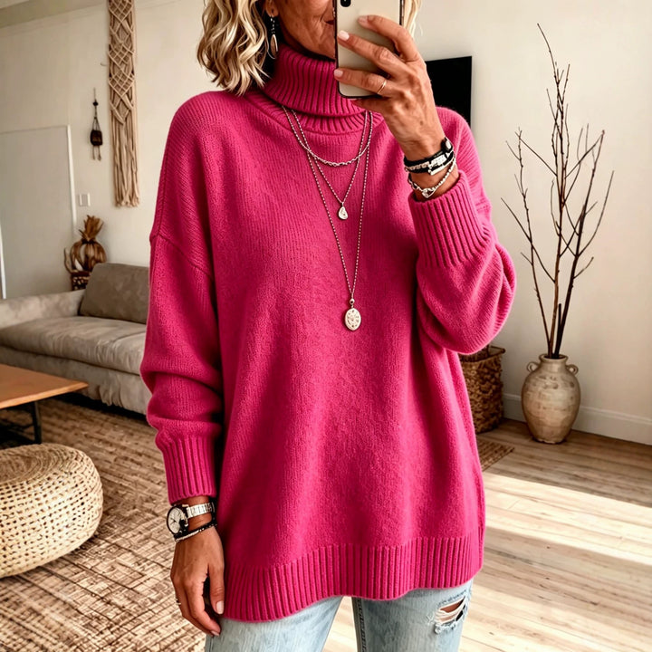 Women's Oversize Rollneck Sweater made of fine knit with ribbed cuffs and dropped shoulders Mune Fashion
