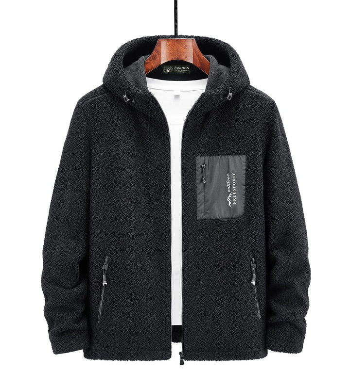 Men's Sherpa-Fleece Zip-Up Hoodie with Zipper and Chest Pocket Mune Fashion