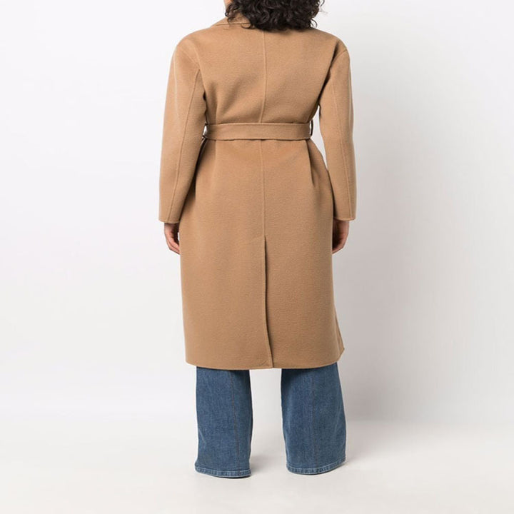 Women's midi wrap coat made of wool-cashmere blend with shawl collar and tie belt Mune Fashion