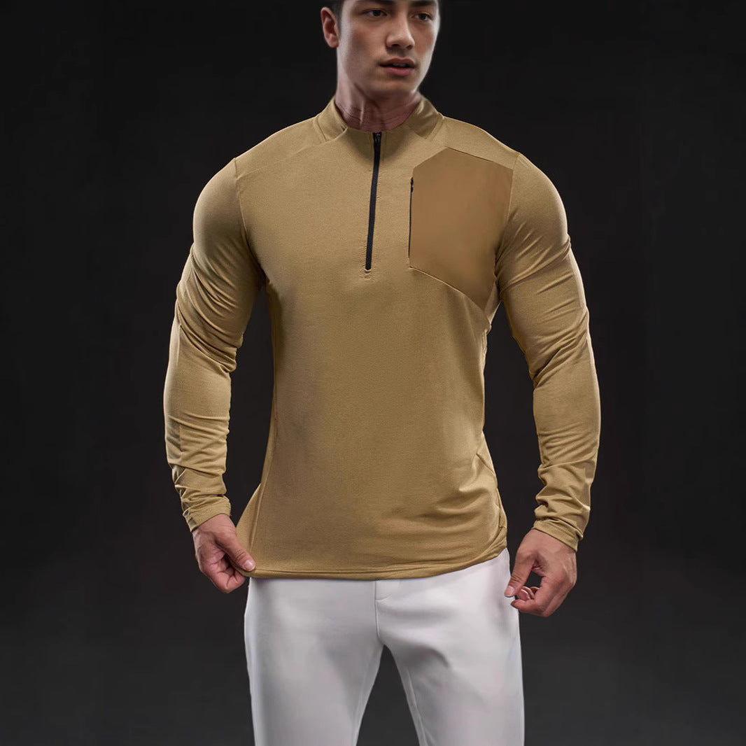 Men Breathable Functional Long Sleeve Shirt with Short Zip and Slim Fit Mune Fashion