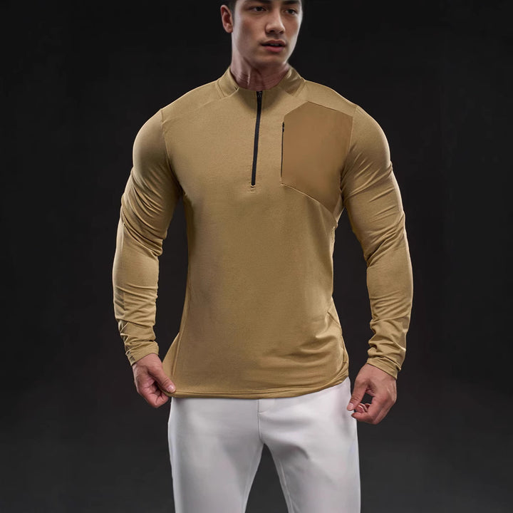 Men Breathable Functional Long Sleeve Shirt with Short Zip and Slim Fit Mune Fashion