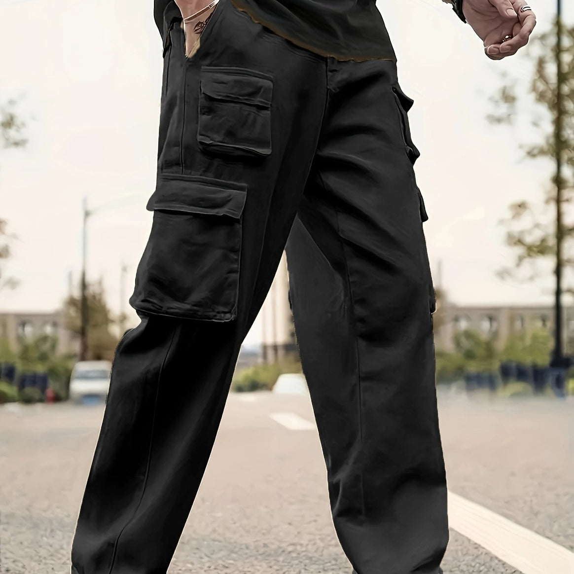 Men's Relaxed-Fit Utility Cargo Pants with Large Flap Pockets and Elastic Cuff Mune Fashion