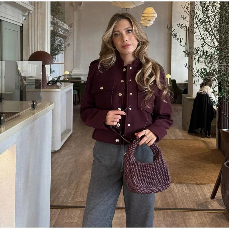 Women's Fashion Cropped Jacket with Pockets