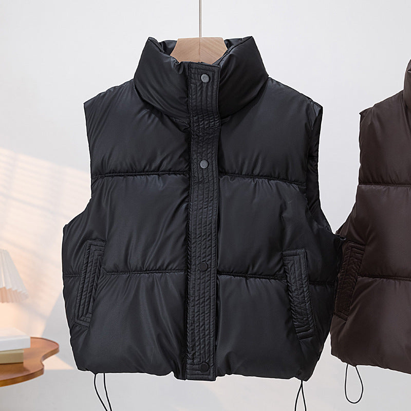 Women's padded quilted vest with high stand-up collar and drawstring Mune Fashion